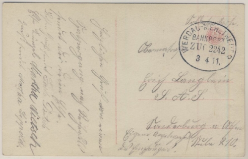 DR - Bahnpost Werdau-Mehrteuer, Zug 2242, Soldatenkarte n. Sonderburg 1911