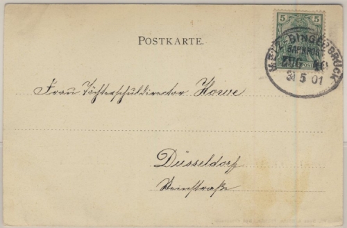 DR - Bahnpost Metz-Bingerbrück, Zug 40, Karte Bad Kreuznach - Düsseldorf 1901