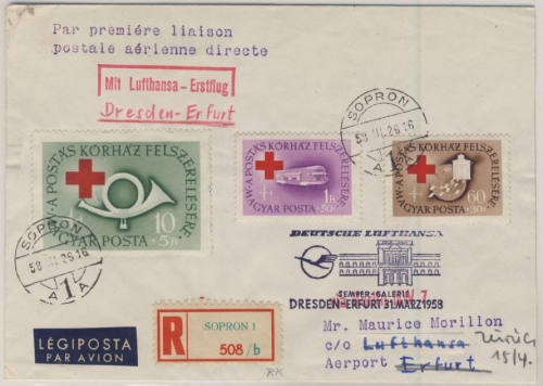 Ungarn - 10 Ft. Postbeamten-Krankenhaus u.a., Lupo-Einschreibebrief/Erstflug