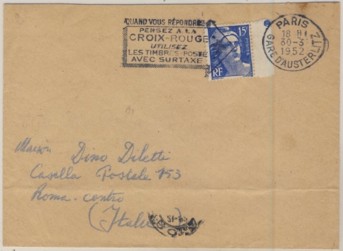 Frankreich - "Pensez a la Corix-Rouge", Masch.werbestpl. a. Brief n. ITALIEN