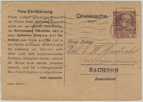 Österreich - 3 H. FJ Privat-GA-Karte (Marienbader Tabletten) Wien 1910