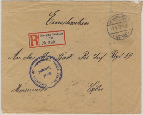 DR - Feldpost 1917 Genesungsabteilung Mob. Etappenkdtr. 147 Einschreibebrief