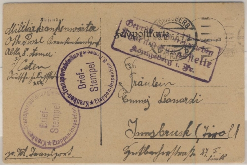 DR - Kranken-Transportabteilung Etappen-Inspektion 8. Armee Feldpostkarte 1916