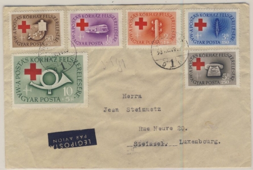 Ungarn - 1957 Wohlfahrtsausgabe Postbeamten-Krankenhaus Satz Lupo-Brief 1958