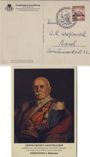 DR - Zeppelinpost-Ausstellung, Sonderkarte + SST i.d. SCHWEIZ, Konstanz - Basel