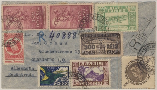 Brasilien - 300 R. 1. Numismatischer Kongress u.a., Lupo-Einschreibebrief 1936