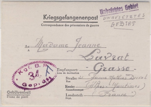 DR - Kriegsgefangenen-Faltbrief STALAG IB (Hohenstein) n. FRANKREICH (Grasse)