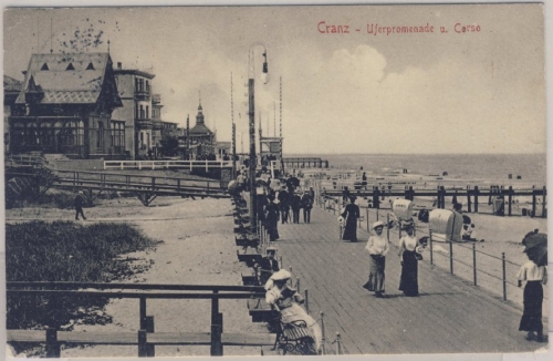 DR - Cranz, Uferpromenade u. Corso, sw-Ansicht, gelaufen n. Bad Lauterburg 1908