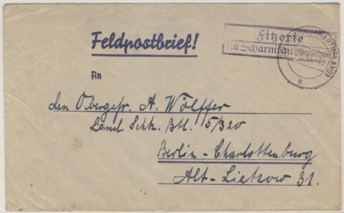 DR - Fitzerie über Scharnikau Landpost-Ra2 a. Feldpostbrief n. Berlin 1943