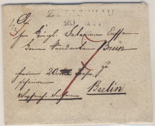 Preussen - Züllichau (ca. 1825), L2 a. Postvorschußbrief n. Berlin - ohne Inhalt