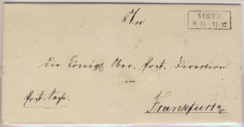 Preussen - Vietz (1859) Ra2 Postsache n. Frankfurt/Oder - Inhalt: Betrugssache