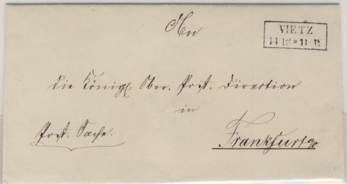 Preussen - Vietz (1860), Ra2 a. Postsache n. Frankfurt/Oder - mit Inhalt: