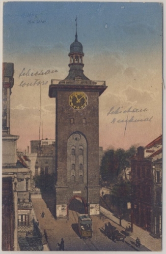 Ostpreussen - Elbing Markttor farbige Ansichtskarte gelaufen n. München 1924