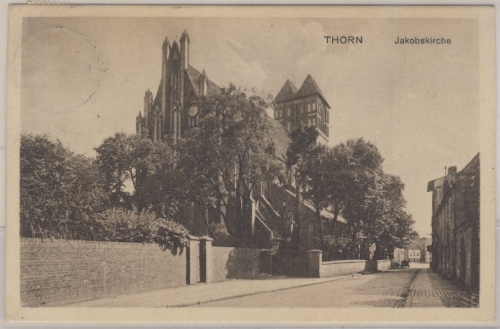 Pommern - Thorn Jakobskirche sw-Ansichtskarte gelaufen n. Straßburg 1913