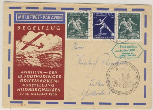 DDR - 1. Postsegelflug SST Hildburghausen Zittau 1956 Segelflug Luftpostbrief