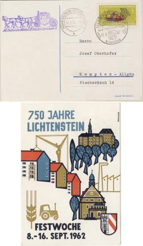 DDR - Sonderpostbeförderung Postkutsche Lichtenstein-Hohenstein 1962 Karte