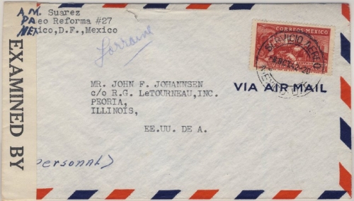 Mexiko - 20 C. Adlermensch, Lupo-Zensurbrief n. USA 1942, US-Zensurverschluss