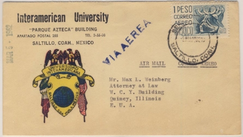 Mexiko - 1 P. Einheimische Bilder, illustr. LupoBrief n. USA, Saltillo - Quincy