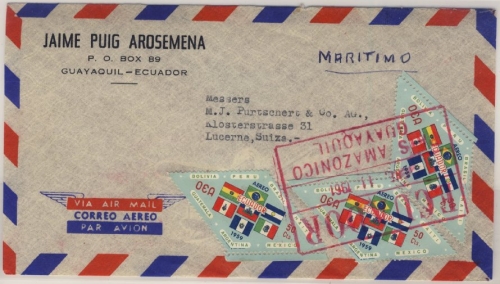 Ecuador - 3x10 C. OEA, Brief (Maritimo) i.d. SCHWEIZ, Guayaquil - Luzern 1961