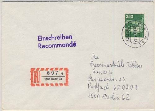 Berlin - 250 Pfg. Industrie & Technik Ortsbrief Einschreiben Berlin 44 1983
