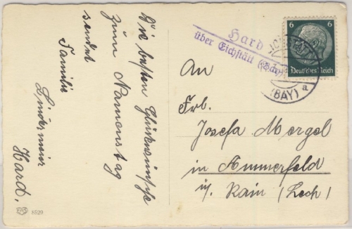 DR - Hard über Eichstätt, Landpost-L2 a. Karte n. Ammerfeld 1939