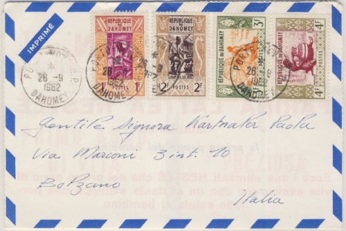 Dahomey - 4+3+2+1 F. Berufe, Lupo-Drucksache n. ITALIEN, Porto Novo - Bozen 1962
