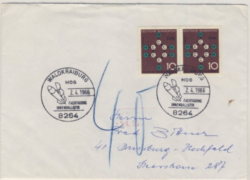 BRD - Waldkraiburg SST HOG Fachtagung Interballistik Brief Nachporto 1966
