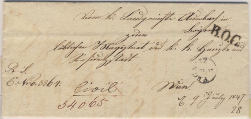 Bayern/Österreich - Pegnitz 1847, Fingerhut-Stpl. a. Regierungssache (BOC) n.