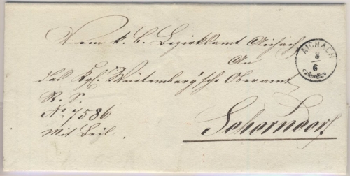 Bayern/Württemberg - Aichach 1869, Zier-K1 a. Dienstbrief n. Schorndorf