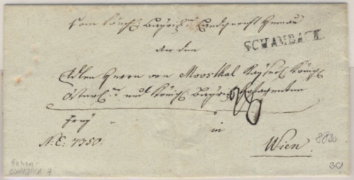 Bayern/Österreich - Schambach 1823, L1 a. Grenzfranko-Brief n. Wien