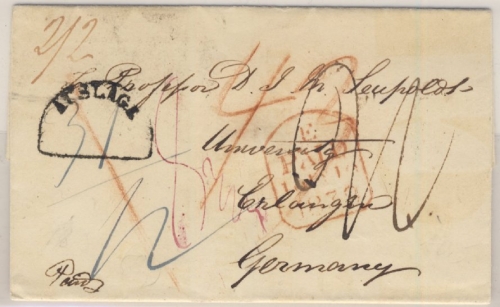 England/Niederlande/Bayern - Colchester 1838, Teilfrako-Brief n. Erlangen