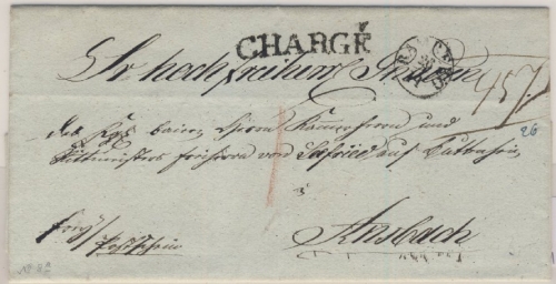 Bayern - Bamberg (ca. 1845) Fingerhut-Stpl. a. Charge Portobrief n. Ansbach