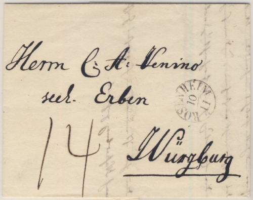 Bayern - Rosenheim 27.10.1836 Fingerhut-Stpl. 14 Kr. Portobrief n. Würzburg