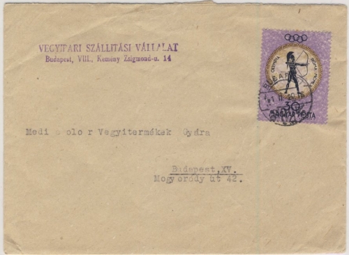 Ungarn - 30 F. Bogenschütze Olympiade Rom, Ortsbrief Budapest 1961