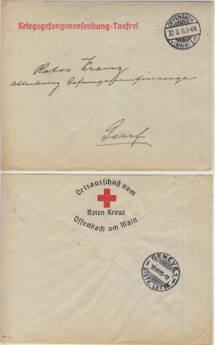 DR - Kriegsgefangenenbrief i.d. SCHWEIZ Offenbach Genf 1915 Vordruck Rotes Kreuz
