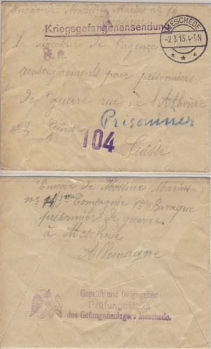 DR - Kriegsgefangenenpost Brief i.d. SCHWEIZ Meschede - Genf 1915 Lagerzensur !!