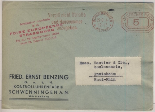 DR - 5 Pfg. Postfreistpl. (m. Eigenwerbung), Drucksache n. FRANKREICH 1934