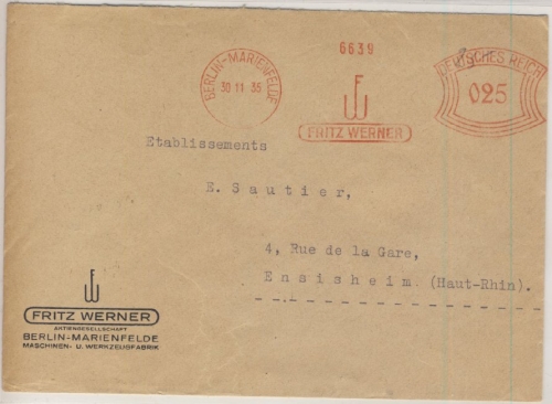 DR - 25 Pfg. AFS "Fritz Werner" (Maschinenfabrik), Brief n. FRANKREICH, Berlin-