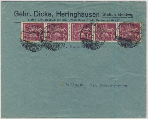 DR-Infla - 5x20 M. Schmied, Firmenbrief Bestwig (Heringhausen) - Oedingen