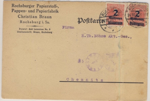 DR-Infla - 2x2 Mio. a. 5000 M./durchstochen, Karte Rochsburg - Chemnitz 24.10.23