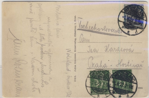 DR-Infla - 75 Pfg. Germania u.a. Karte i.d. Tschechoslowakei Sondertarif ! 1922