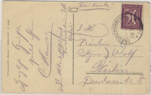 DR-Infla - Friedrichsbrunn (Ost-Harz), KOS a. Karte n. Berlin 23.9.22