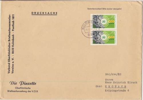 BRD - 2x25 Pfg. Umweltschutz, Drucksache (3. Gew.stufe) Kulmbach - Kronach 1974