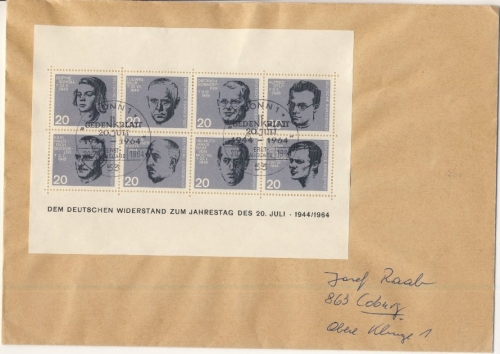 BRD - Widerstandsblock a. Brief mit ESST Bonn 1964