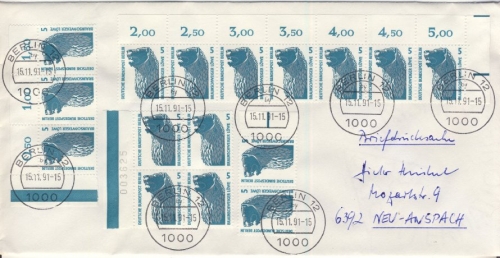 Berlin - 16x5 Pfg. SWK in Bogenteilen, Briefdrucksache Berlin - Neu-Anspach 1991