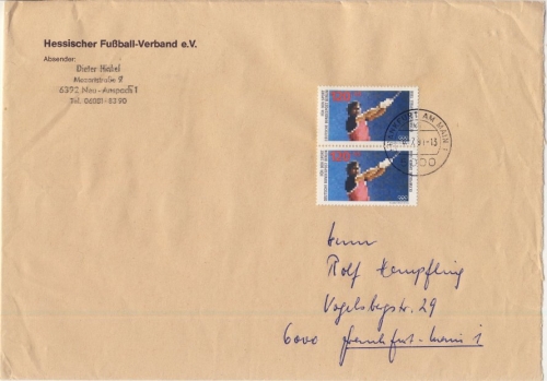 Berlin - 2x120 Pfg. Sport/Hammerwerfen, Ortsbrief (>50g) Frankfurt a.M. 1991