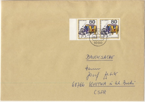 Berlin - 2x80 Pfg. Wohlfahrt/Postkutsche, Drucksache (>50g) i.d. CSSR, Berlin -