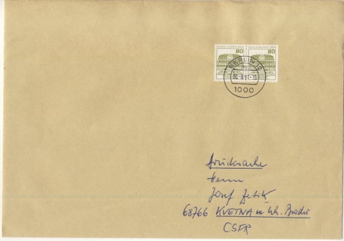 Berlin - 80 Pfg. B&S, waagr. Paar, Drucksache (>50g) i.d. CSSR, Berlin -