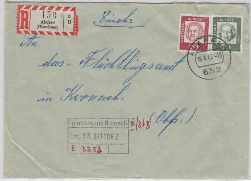 BRD - 632 Alsfeld, Einschreibebrief n. Kronach 1962