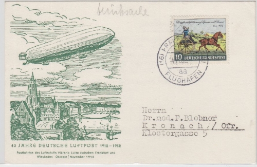 BRD - 40 J. Postfahrt Zeppelin Victoria Luise, Sonderkarte Frankfurt a.M. -